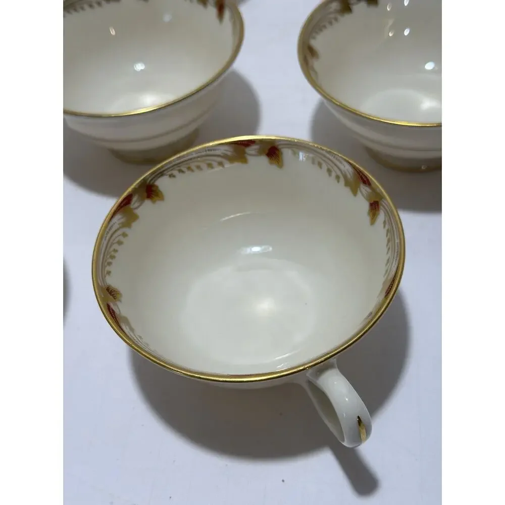 Lenox Essex Maroon 0-351-R Footed Teacups Set of 8 Lot Coffee Tea‎ Cups Made USA